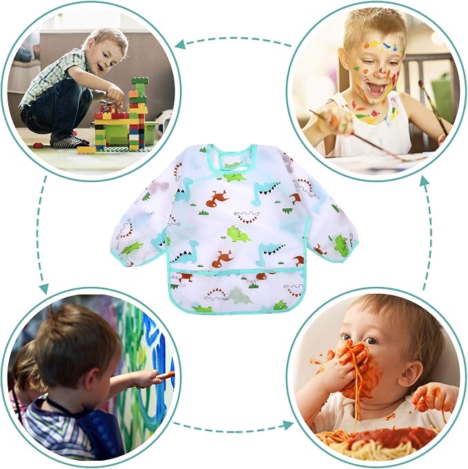 Accmor 5 Pack Long Sleeve Bibs, Baby Smock Waterproof Sleeved Bib Smock - Image 6