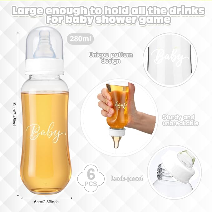 6 Sets Bottle Chug Baby Shower Games Juegos Para Plastic Baby Bottles Bibs Hat - Image 2
