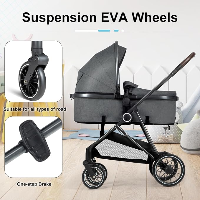 ANNA QUEEN 2 in 1 Baby Stroller, Folding High Landscape Infant Stroller - Image 5