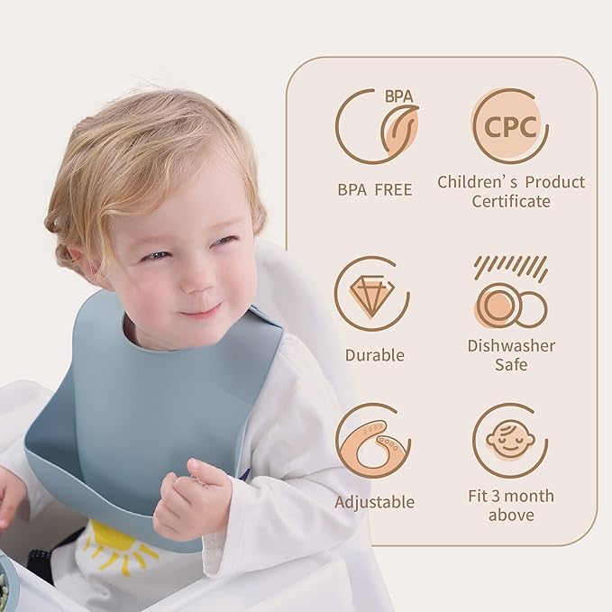 Moonkie Silicone Baby Bibs Set Of 2 | BPA Free Waterproof | Soft Flexible - Image 2