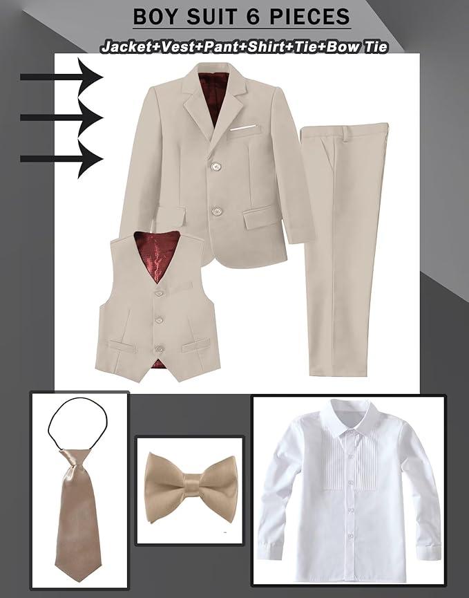 Boys Suit Set Slim Fit Kids Formal Suits Toddler Tuxedo Wedding Prom Classic - Image 3