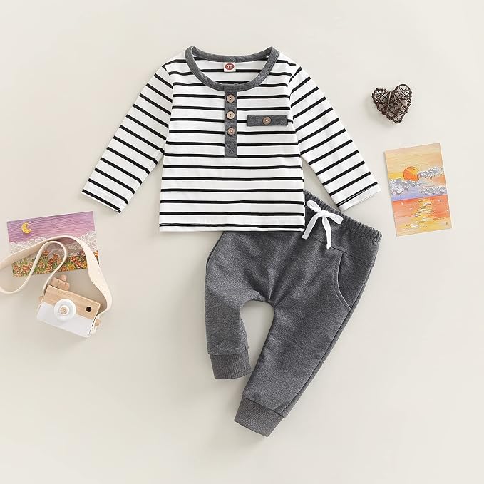 Toddler Baby Boy Clothes Solid Color Long Sleeve Crewneck Sweatshirt Top Casual - Image 2
