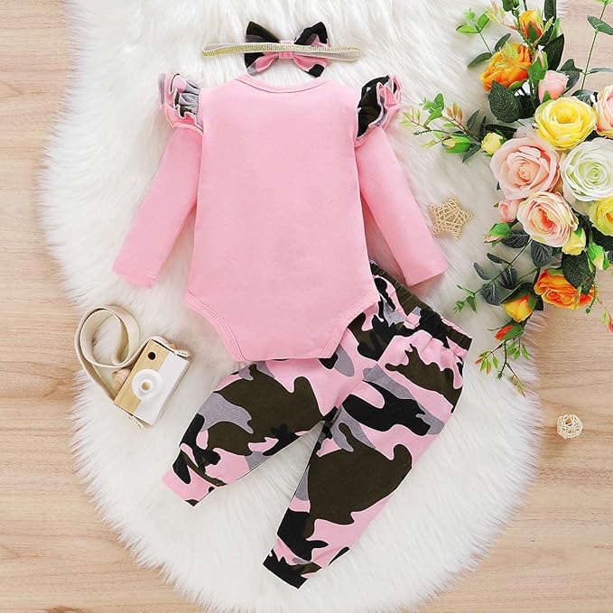 Newborn Baby Girl Clothes, Infant Girl Outfits Long Sleeve Ruffle Romper + - Image 3