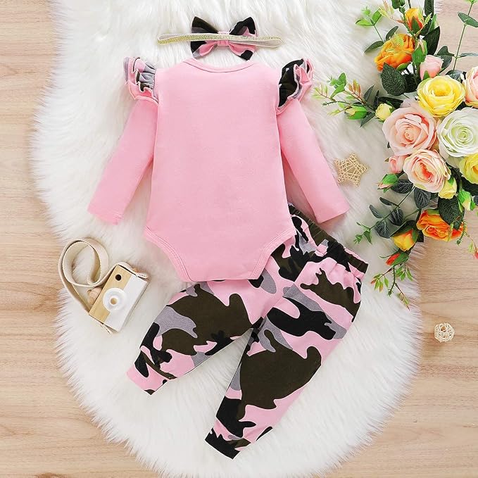 Newborn Baby Girl Clothes, Infant Girl Outfits Long Sleeve Ruffle Romper + - Image 3