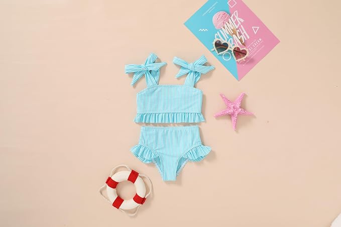 YOUNGER TREE Toddler Girls Two Pieces Swimsuit Color Block Stripe Swimwear - Image 3