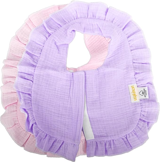 usakinon® 100% Organic Muslin Cotton Baby Bibs 2 Pack – Soft, Absorbent & Safe - Image 2