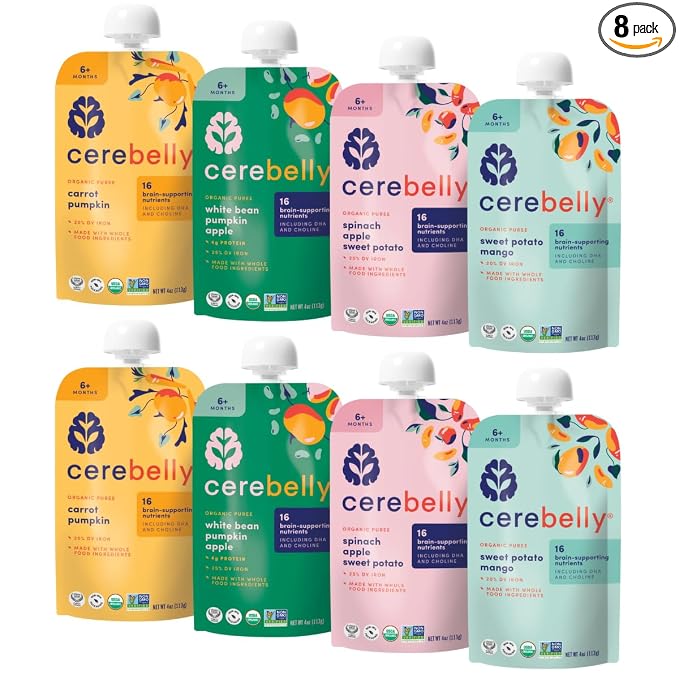 Cerebelly Organic Baby Food Pouches Variety Pack, Veggie & Fruit Purees by Cerebelly