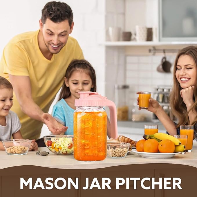 Glass Pitcher with Lid, 64 OZ Mason Jar Pitcher Double Leak Proof, 2 Quart - Image 7