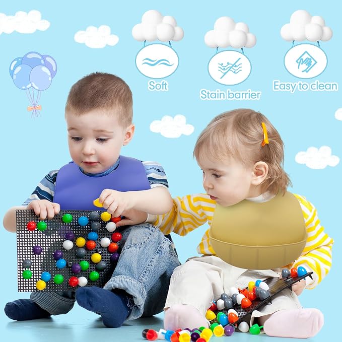 Mepase Silicone Bibs Waterproof Silicone Baby Bibs Soft Adjustable Baby Feeding - Image 5