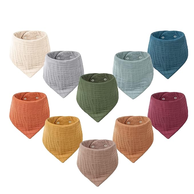 Konssy Muslin Baby Bibs 10 Pack Baby Bandana Drool Bibs 100% Cotton by Konssy