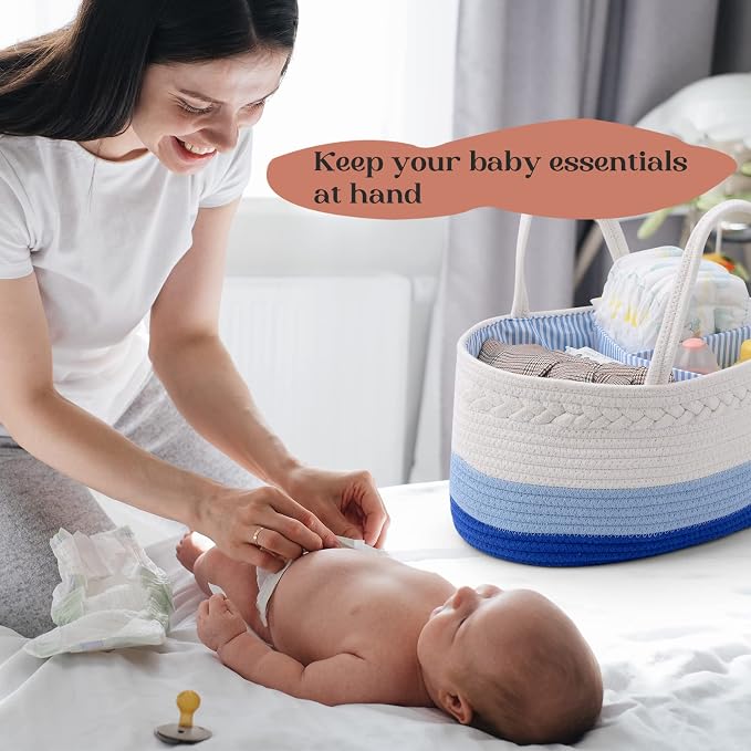 luxury little Diaper Caddy Organizer, Large Cotton Rope Nursery Basket - Image 7