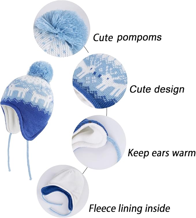 LANGZHEN Toddler Kids Infant Winter Hat, Earflap Knit Warm Cap Fleece Lined - Image 4