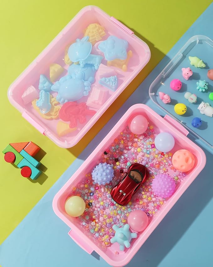 Sensory Bin Sand Tray with Lid for Toddlers 2 Pcs 15in Portable Sandbox Toy - Image 5