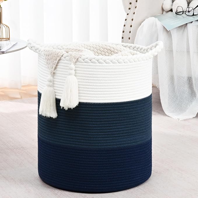 52L Storage Basket for Organizing, Cotton Rope Woven Blanket Basket, Toy by Degeyoyo
