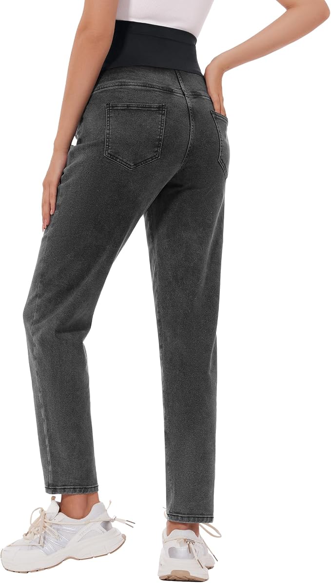 POSHGLAM Women's Maternity Jeans Over Belly Comfy Stretch 28'' Boyfriend Jeans - Image 5
