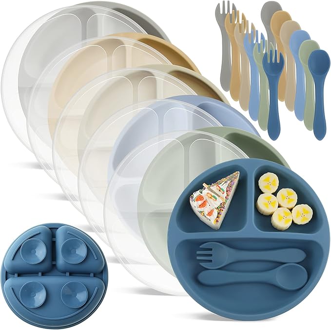 Meanplan 6 Pack Suction Plates for Toddlers by Meanplan