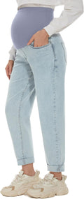 POSHGLAM Women's Maternity Jeans Over Belly Comfy Stretch 28'' Boyfriend Jeans by POSHGLAM