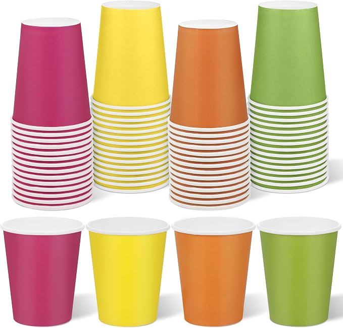 URATOT 60 Pieces 9 Ounce Disposable Paper Cups Neon Color Party Cups Drinking by URATOT