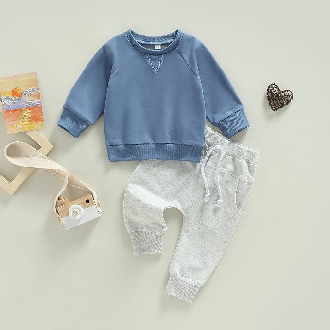 Toddler Baby Boy Clothes Solid Color Long Sleeve Crewneck Sweatshirt Top Casual - Image 2