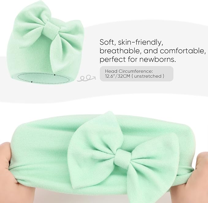 BQUBO Newborn Baby Girls Hats Mittens Set Hospital Hat Beanie Infant Bow Hats - Image 4