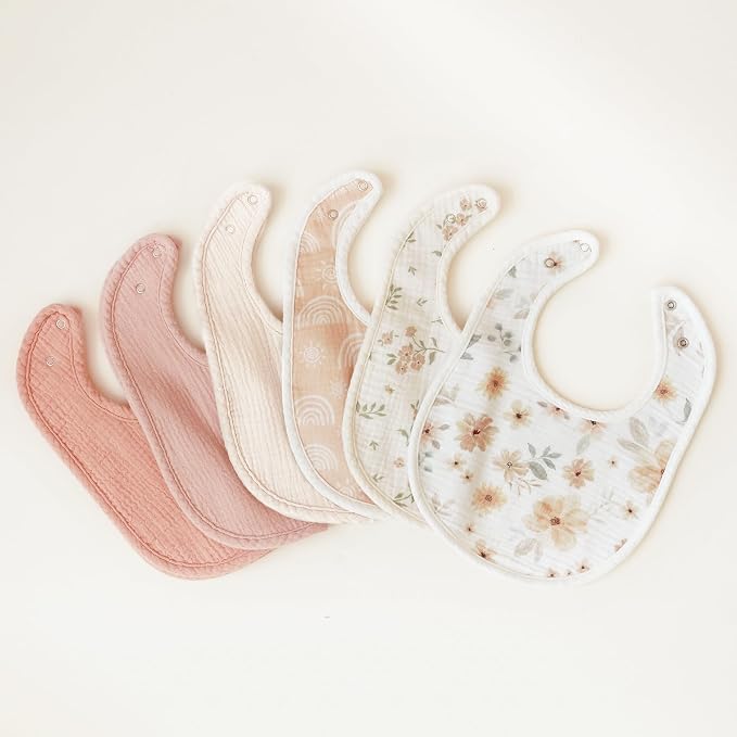 Konssy 6-Pack Muslin Baby Bibs for Boys & Girls, Soft Cotton Absorbent Bandana - Image 6