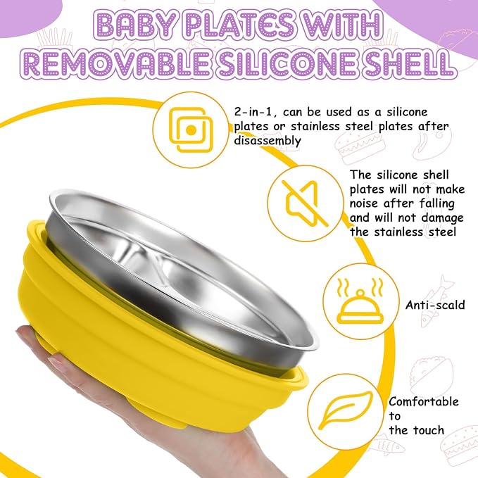 Nuogo 2 Pcs Stainless Steel Baby Suction Plates - Image 4