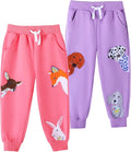 HILEELANG Girls Cotton Joggers Sweatpants Embroidery Drawstring Waist Pockets by HILEELANG