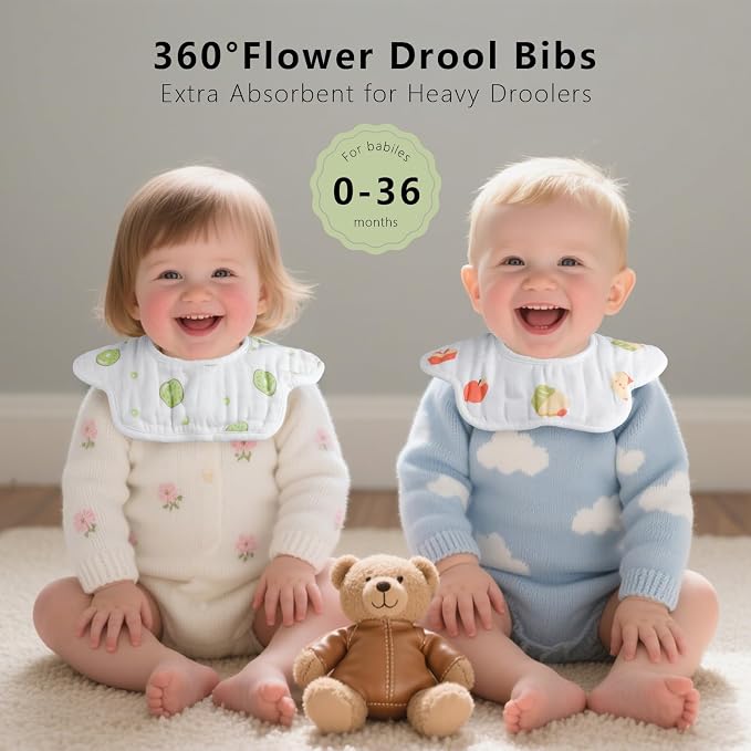 8-Pack 360° Rotate Organic Cotton Baby Bibs, Newborn Muslin Bibs - Image 2