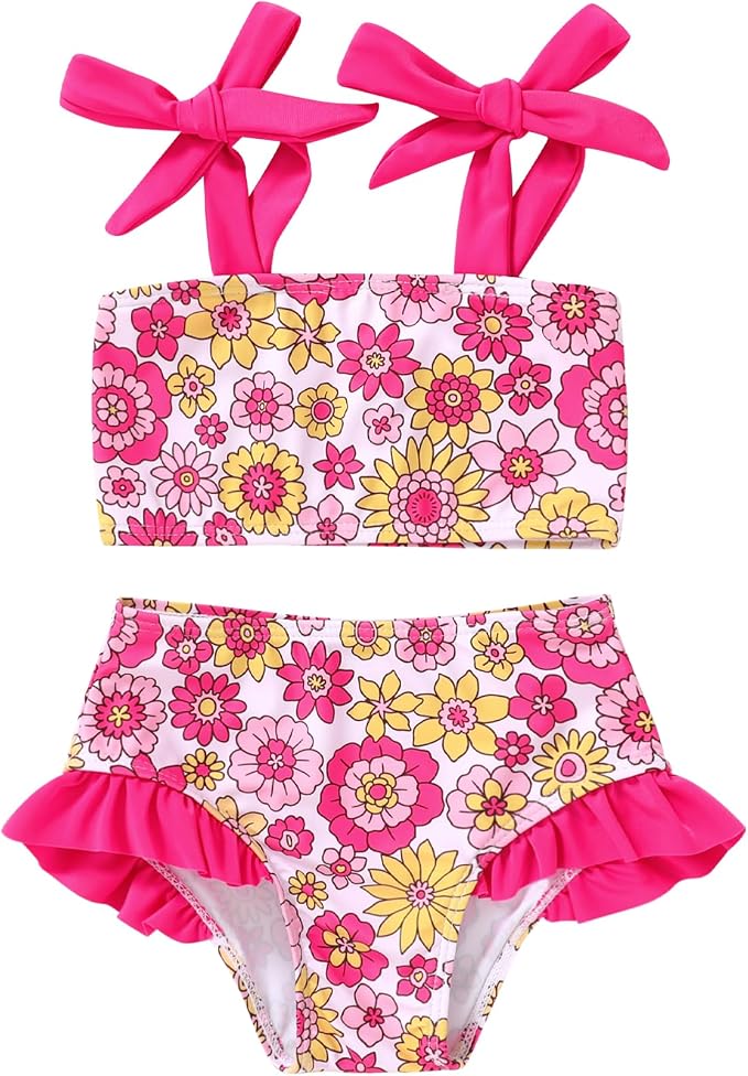 YOUNGER TREE Toddler Girls Two Pieces Swimsuit Color Block Stripe Swimwear by YOUNGERTREE