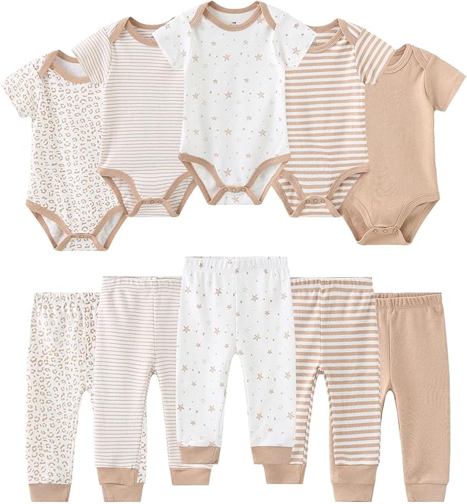 Baby Bodysuit and Pant Set 10-pcs Cotton Soft Newborn Boy Girl Clothes Outfits by Ruliby