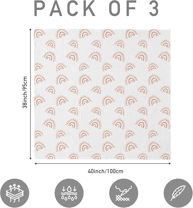 Muslin Swaddle Blankets for Newborn, 3 Pack Breathable Soft Receiving Blanket - Image 5