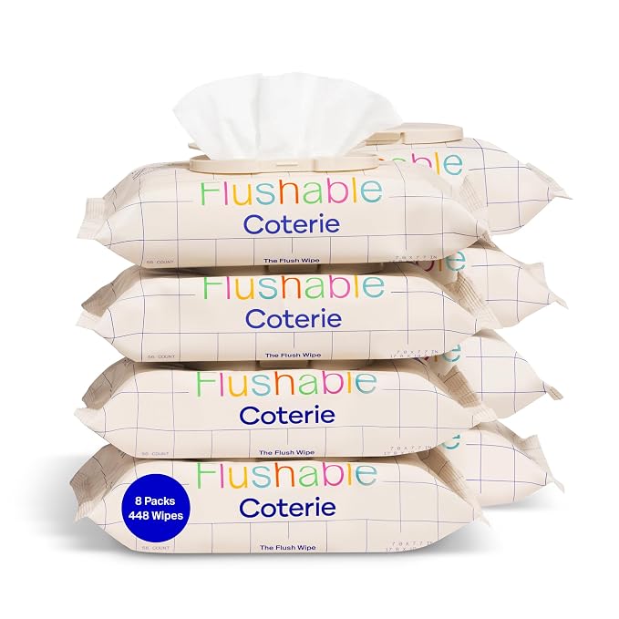 Coterie Flushable Wipes for Sensitive Skin, Hypoallergenic, 99% Water, by Coterie