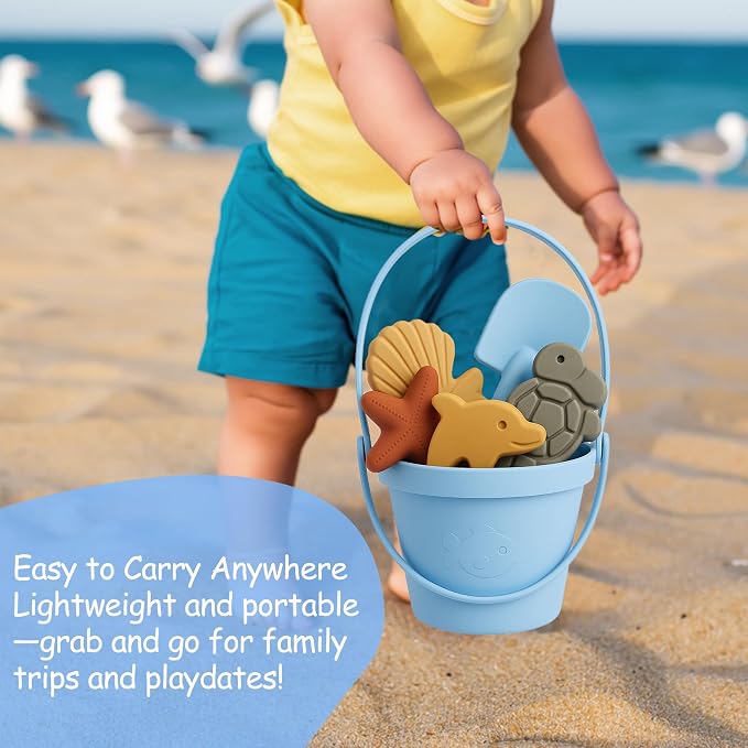 Baby Beach Toys for Toddlers 1-3, Collapsible Silicone Beach Bucket Shovel Set - Image 9