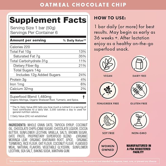 Boobie Bar Superfood Oatmeal Chocolate Chip Lactation Bar - Image 2