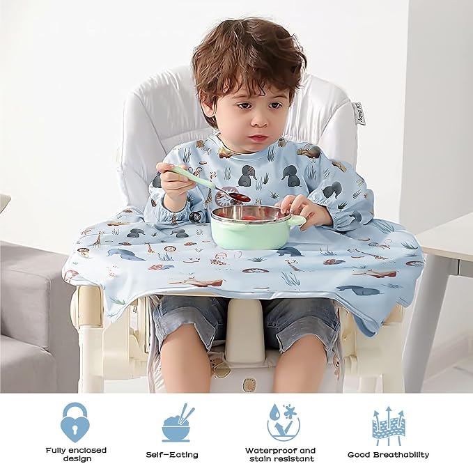 Vicloon Coverall Baby Feeding Bib, Weaning Bib Attaches to Highchair and Table - Image 5