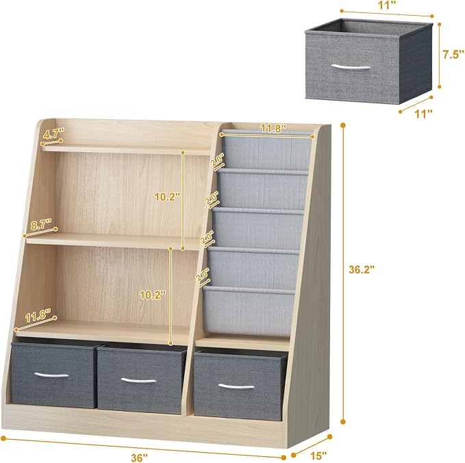 Kids Bookshelf Wood Montessori Toy Storage Organizer Cabinet Shelf Child - Image 2