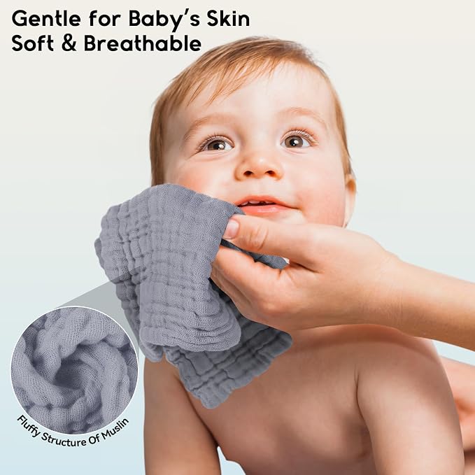 Muslin Baby Washcloths 6 Pack, 100% Cotton Wash Cloths - Image 4