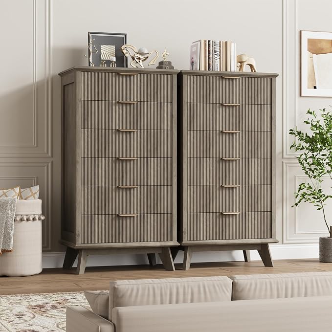 QUW Fluted 6 Drawer Dresser for Bedroom, Modern Tall Chest of Drawers - Image 8