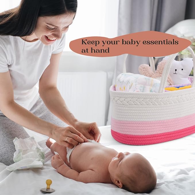 luxury little Diaper Caddy Organizer, Large Cotton Rope Nursery Basket - Image 8