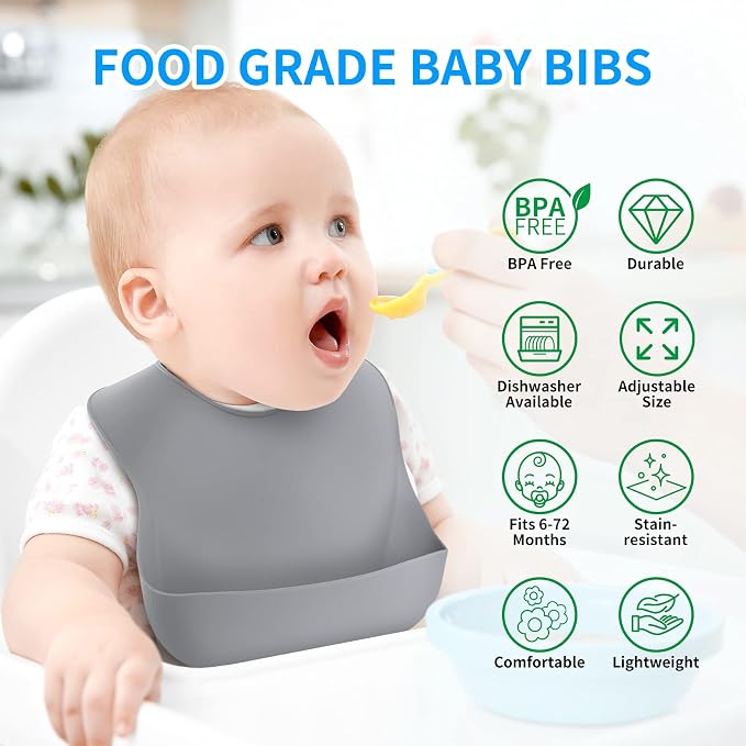 ME.FAN Silicone Baby Bibs for Babies & Toddlers | Adjustable Silicone Bibs 2 Set - Image 3
