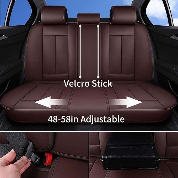 Coverado Front and Back Seat Covers 5 Pieces, Waterproof Nappa Leather Auto - Image 2