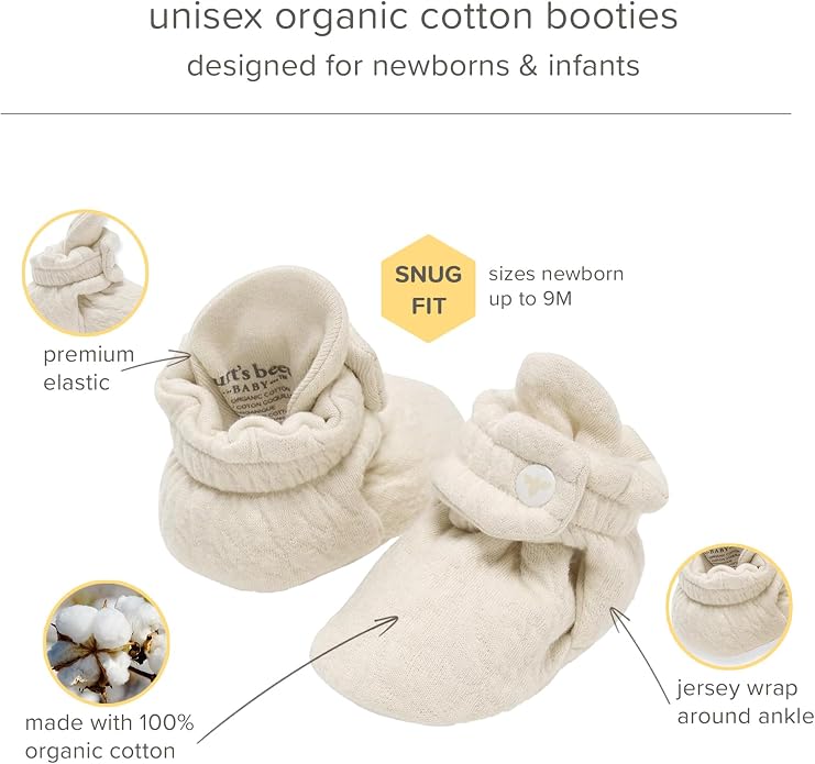 Burt's Bees Baby Unisex Booties Organic Cotton Newborn Essentials Shoes - Image 3