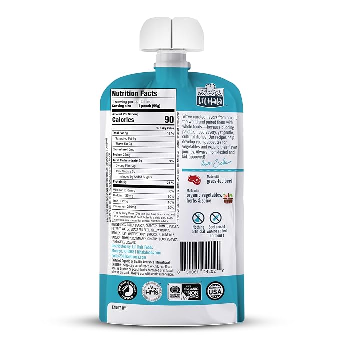 Li’l Hala Baby Food Pouches – Grass-Fed Roast Beef & Organic Veggies – Toddler - Image 2