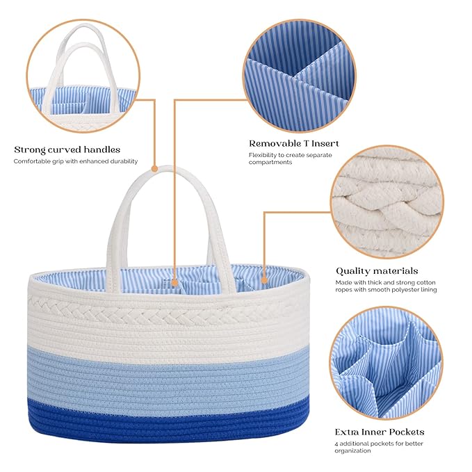 Baby Diaper Caddy Organizer, Extra Large Cotton Rope Nursery Diaper Basket - Image 5