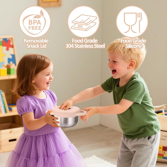 BUSOHA 2 Pack Stainless Steel Toddler Snack Cups - 9 OZ Spill-Proof Baby Snack - Image 4