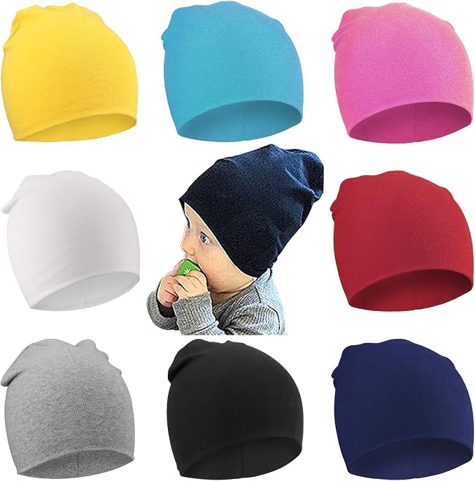 DRESHOW BQUBO 8 Pack Unisex Baby Beanie Hat Infant Toddler Kid Hats Baby Soft by DRESHOW