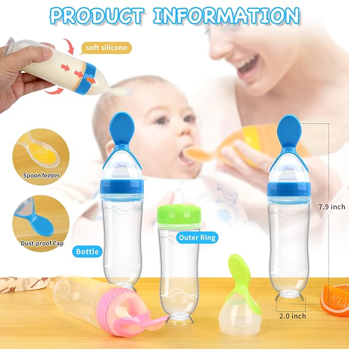 WAJIAYON Baby Food Feeder 4 Pack Silicone Baby Food Dispensing Spoon-3 oz - Image 3