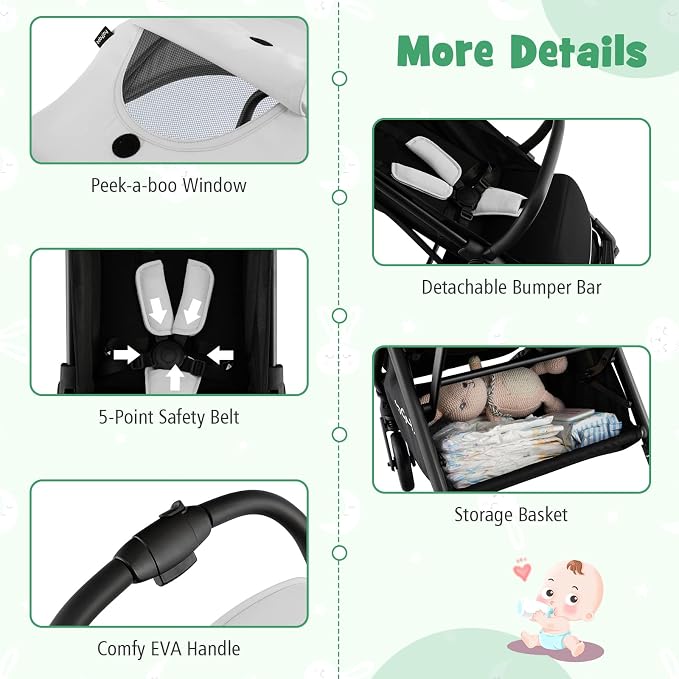 BABY JOY Lightweight Baby Stroller, Compact Travel Stroller - Image 5