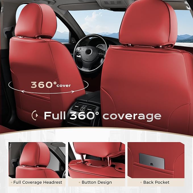 Coverado Car Seat Covers Full Set, Car Seat Protector Waterproof, Nappa Leather - Image 6