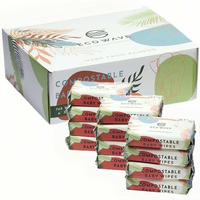 Eco Wave Baby Wipes, 100% Compostable Eco-Friendly Bamboo Wipes, Hypoallergenic by ECOWAVE